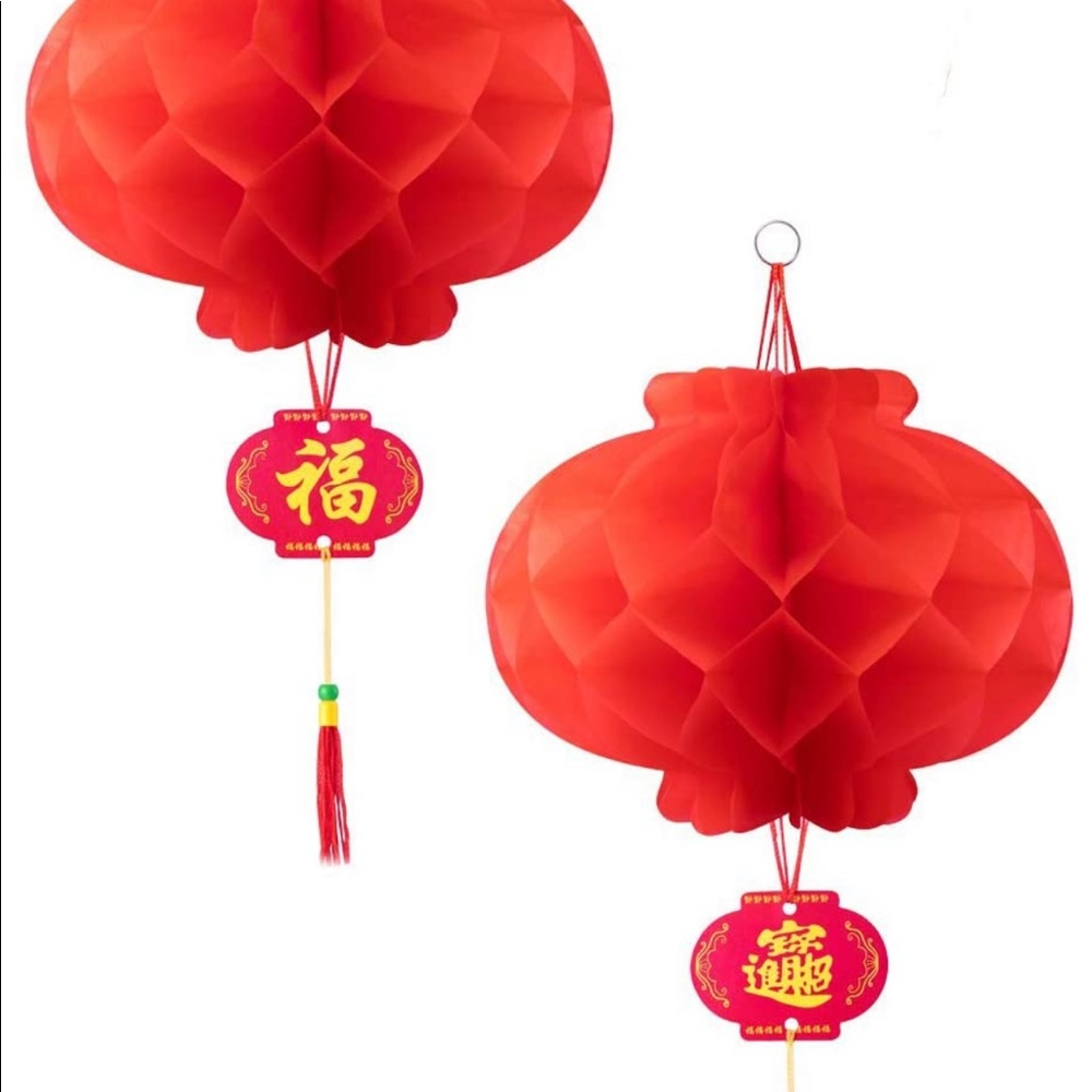 Red Paper Hanging Lanterns Set Of 2 New
